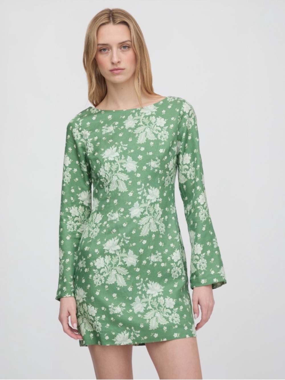 Hill House Green Floral Long-Sleeve Shift Dress